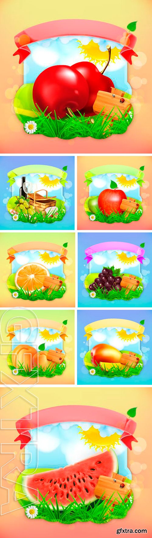 Stock Vectors - Fresh fruit label, vector illustration background for making design of a juice pack, jam jar etc