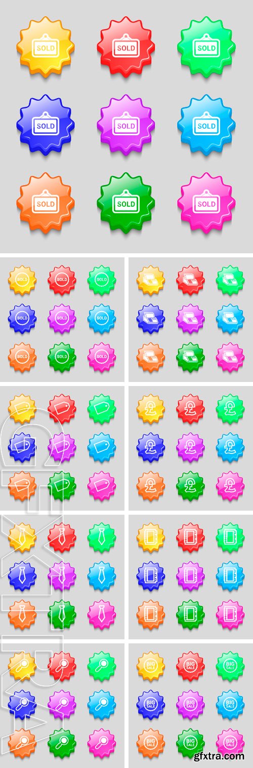Stock Vectors - Icon. symbol on nine wavy colourful buttons. Vector illustration