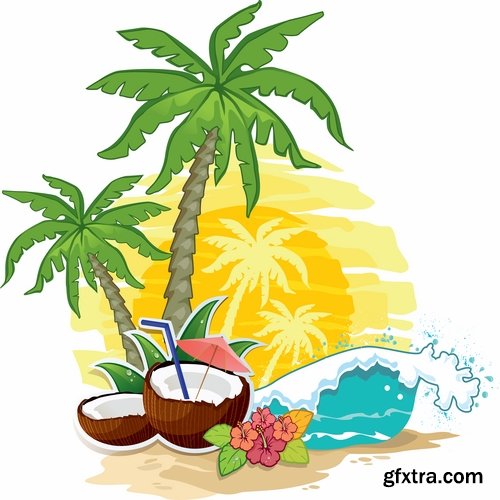 Collection of vector image coconut coconut juice pulp nut 25 EPS