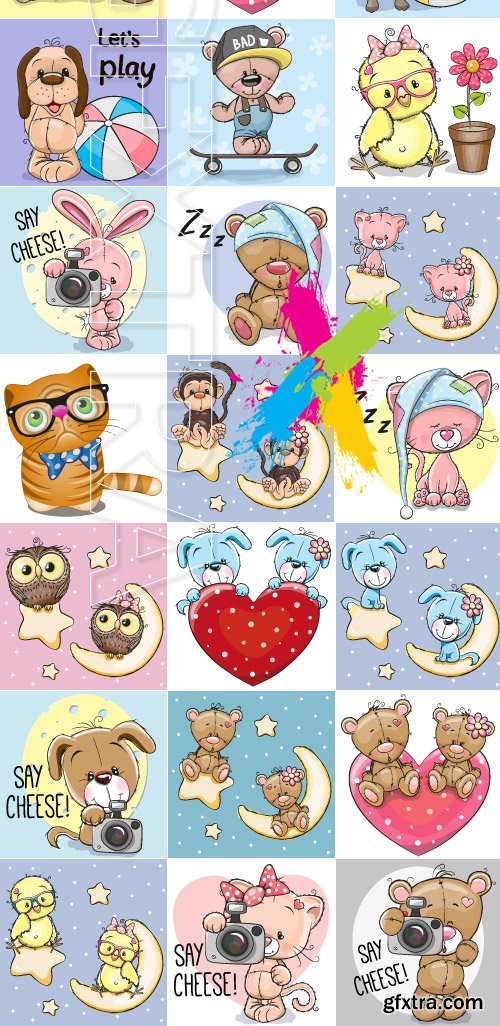 Children postcard cute cartoon animals vector