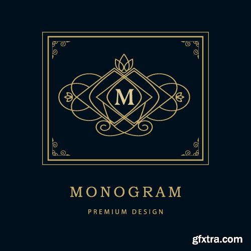 Monogram logo and calligraphic ornament elements vector 4