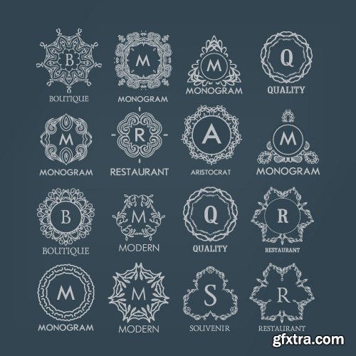 Monogram logo and calligraphic ornament elements vector 4