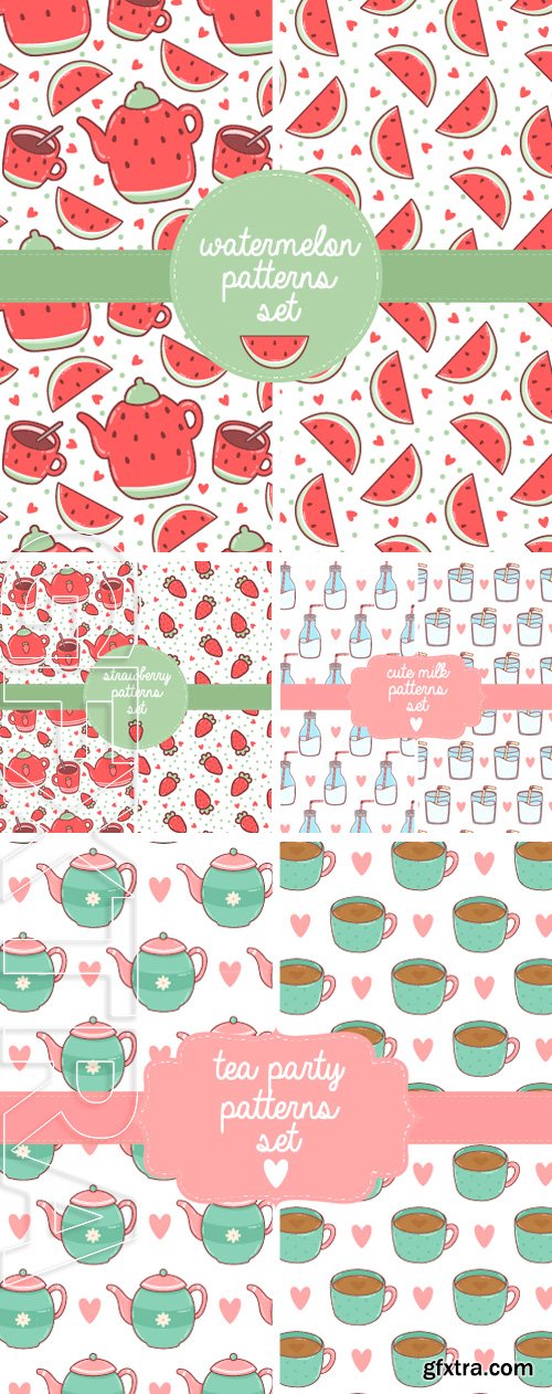 Stock Vectors - Set of two patterns with cute cartoon hand drawn. Ttextile for greeting cards, notebook covers