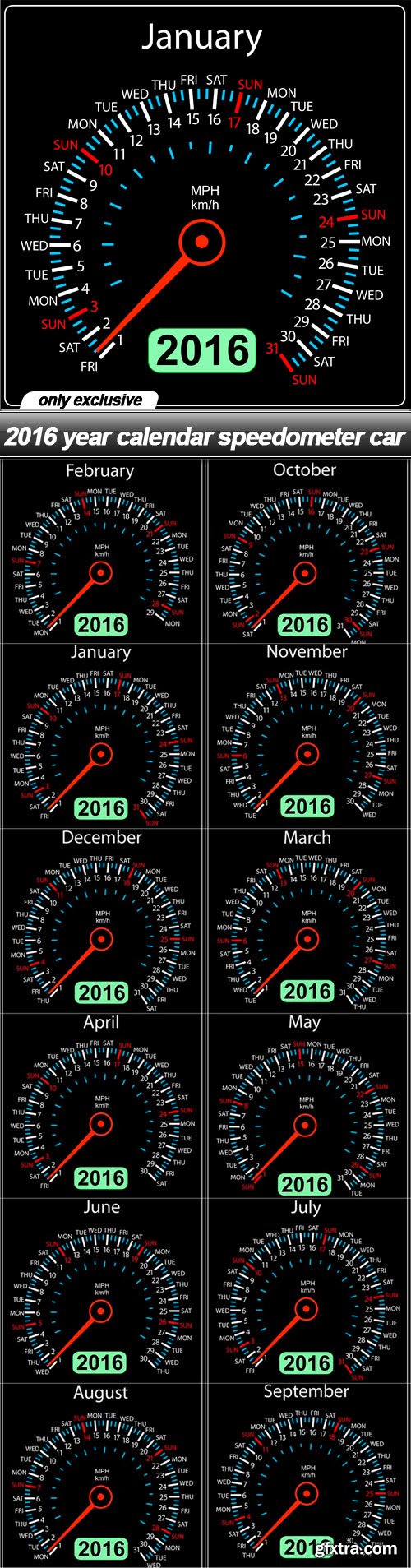 2016 year calendar speedometer car - 12 EPS