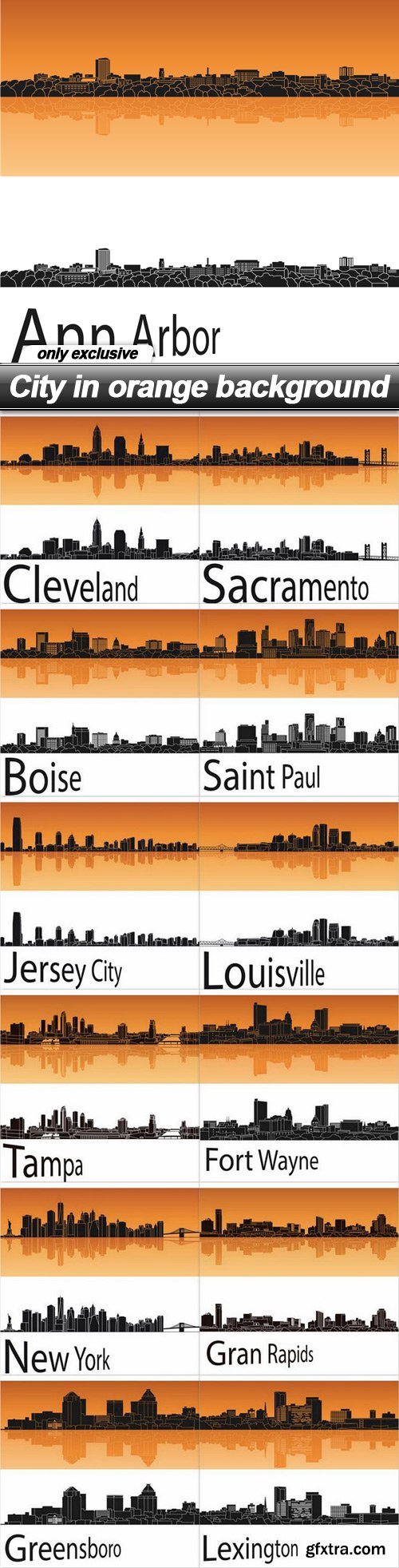 City in orange background - 13 EPS