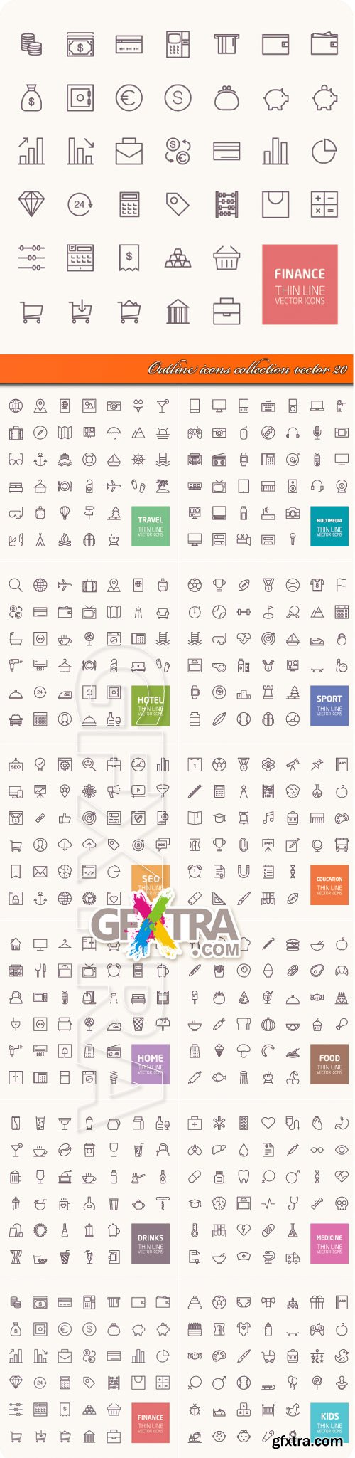 Outline icons collection vector 20