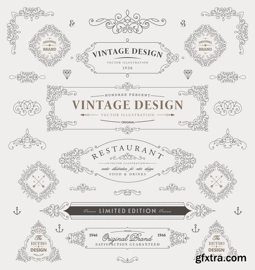 Collection of vector image calligraphic elements vintage design element #10-25 EPS