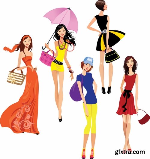 Collection of vector image background is fashion clothing icon stylish girl 25 EPS