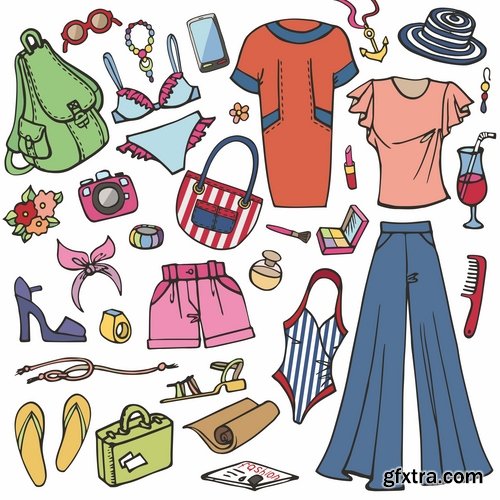 Collection of vector image background is fashion clothing icon stylish girl 25 EPS