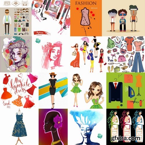 Collection of vector image background is fashion clothing icon stylish girl 25 EPS