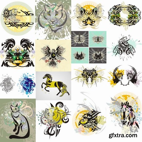 Collection of vector image background is abstract animal horse lion tiger cat 25 EPS