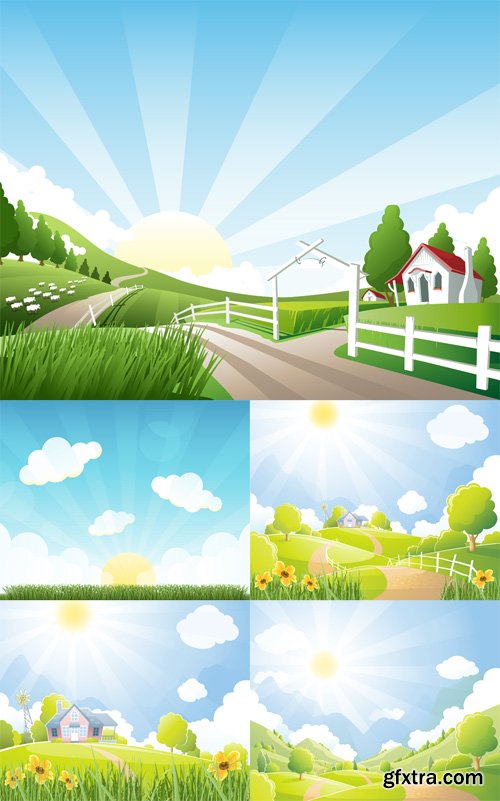 5 Farm Illustrations Vector Set