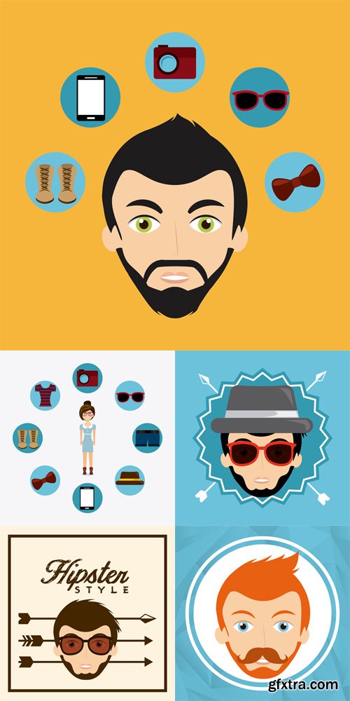 5 Flat Hipster Elements Vector Set