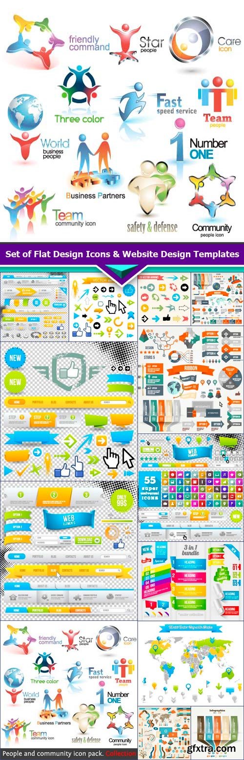 Set of Flat Design Icons &amp; Website Design Templates 13X EPS