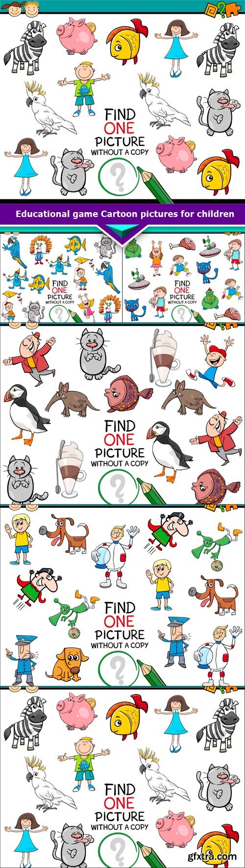 Educational game Cartoon pictures for children 5x JPEG