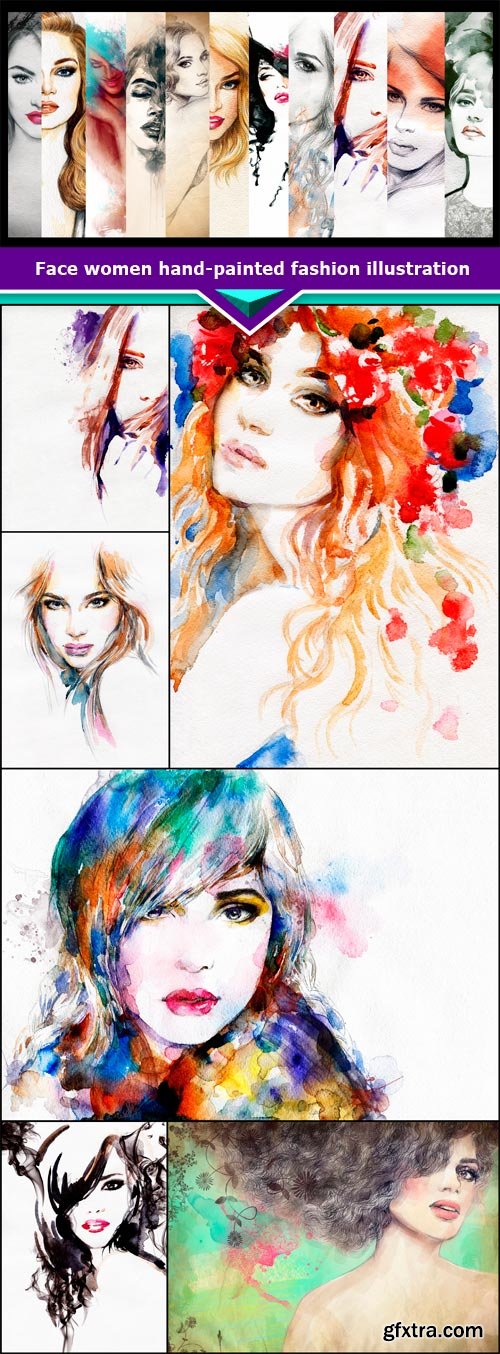 Face women hand-painted fashion illustration 7x JPEG