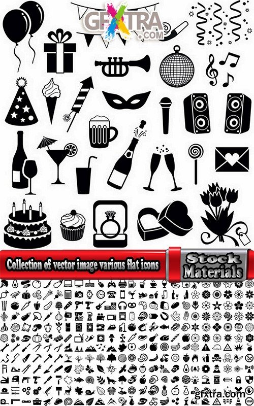 Collection of vector image various flat icons on various subject silhouette # 5-25 Eps