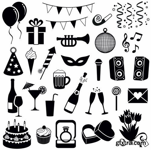 Collection of vector image various flat icons on various subject silhouette # 5-25 Eps