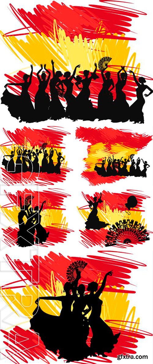 Stock Vectors - Silhouette flamenco dancer over Spanish Flag Background