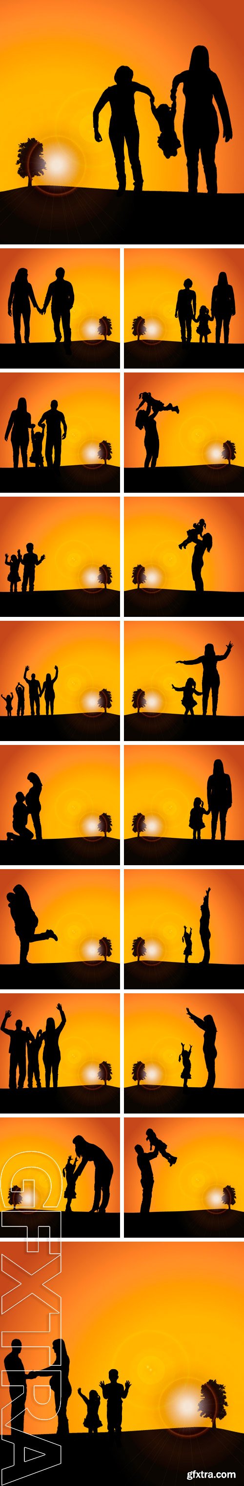 Stock Vectors - Vector silhouette nature at sunset with people