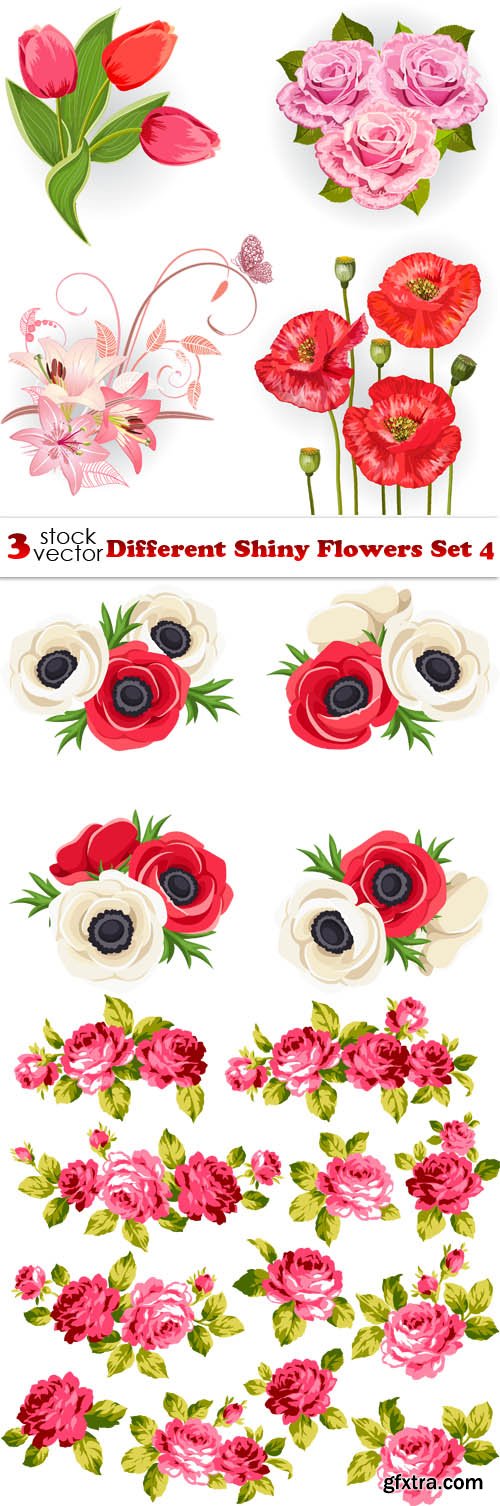 Vectors - Different Shiny Flowers Set 4