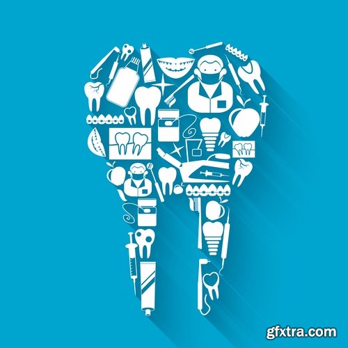 Collection of vector image of honey medical infographics tooth dentist tool icon 25 EPS