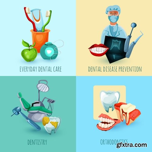 Collection of vector image of honey medical infographics tooth dentist tool icon 25 EPS