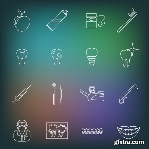 Collection of vector image of honey medical infographics tooth dentist tool icon 25 EPS