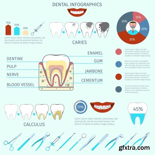 Collection of vector image of honey medical infographics tooth dentist tool icon 25 EPS