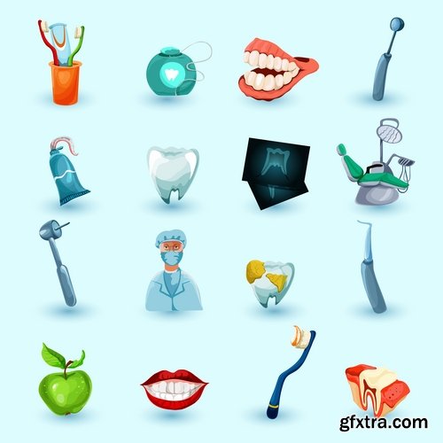 Collection of vector image of honey medical infographics tooth dentist tool icon 25 EPS