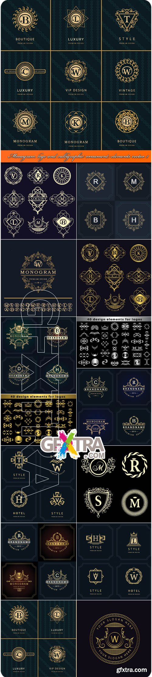 Monogram logo and calligraphic ornament elements vector 5