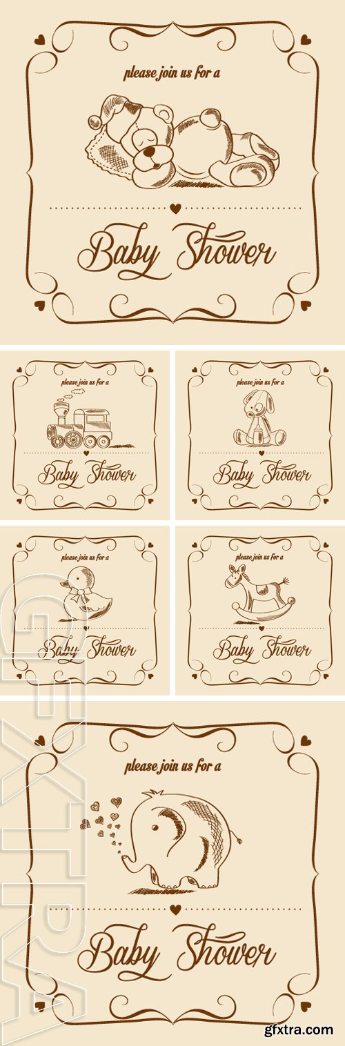 Stock Vectors - Baby shower card with retro toy, vector illustration