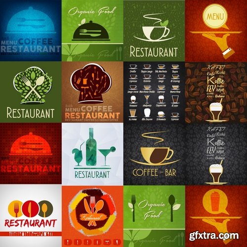 Collection of vector image as background menu banner poster flyer restaurant coffee 25 Eps