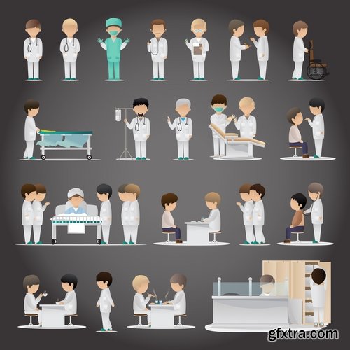 Collection of vector image medical infographics medical worker doctor nurse 25 EPS