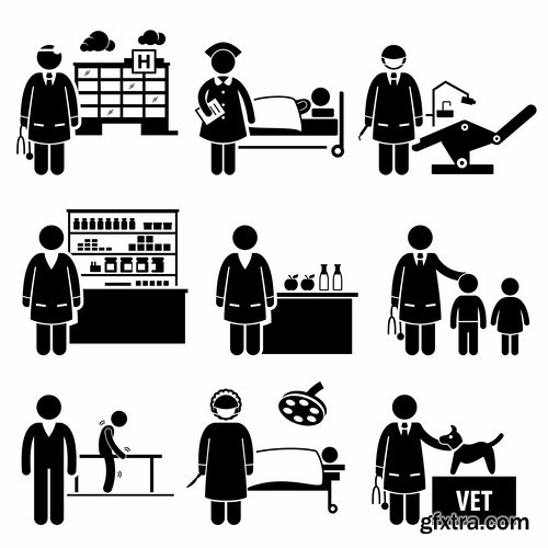 Collection of vector image medical infographics medical worker doctor nurse 25 EPS