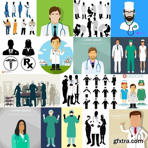 Collection of vector image medical infographics medical worker doctor nurse 25 EPS