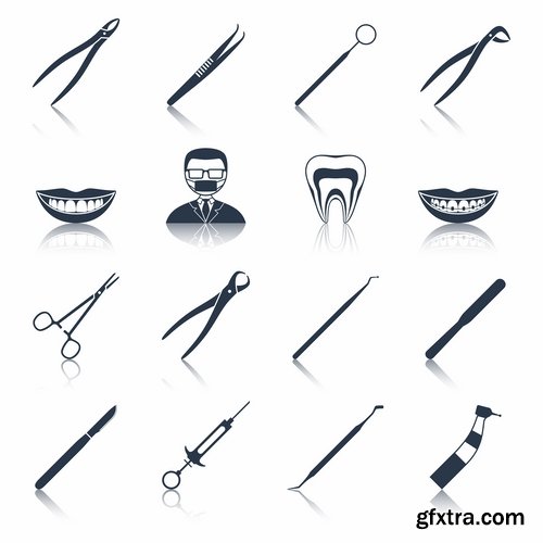 Collection of vector image of honey medical infographics tooth dentist tool icon 25 EPS