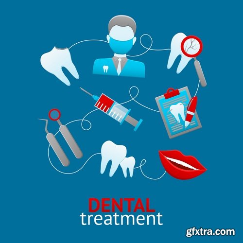 Collection of vector image of honey medical infographics tooth dentist tool icon 25 EPS