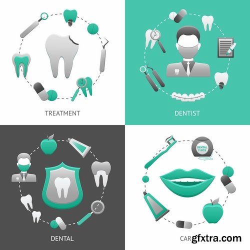 Collection of vector image of honey medical infographics tooth dentist tool icon 25 EPS