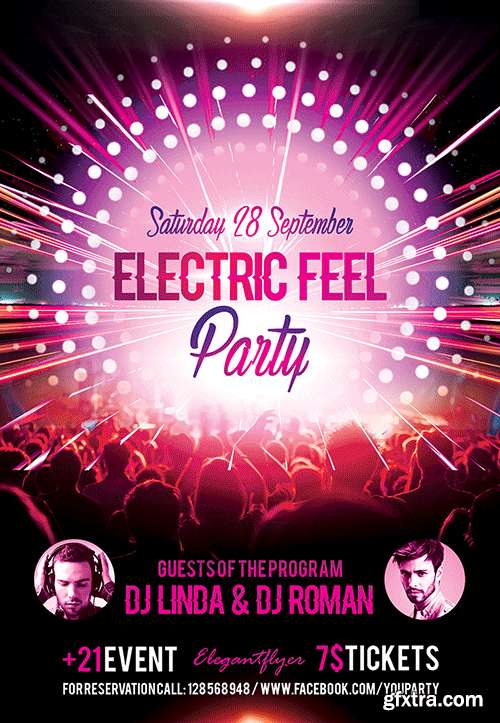 Electric Feel Party Flyer PSD Template + Facebook Cover