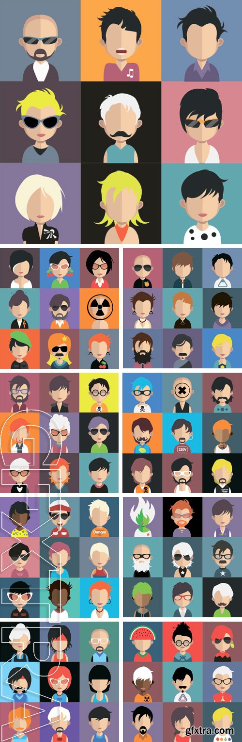 Stock Vectors - Set of people icons in flat style with faces. Vector women, men character