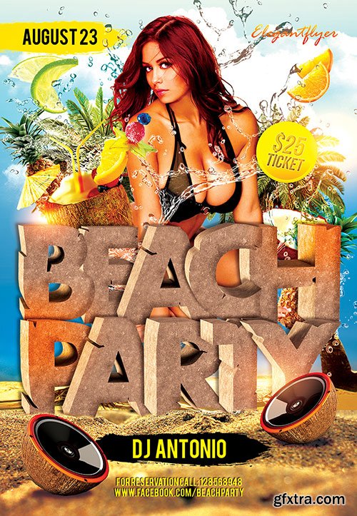 Beach Party 3 Flyer PSD Template + Facebook Cover