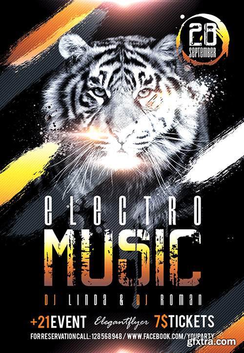 Electro Music Flyer PSD Template + Facebook Cover