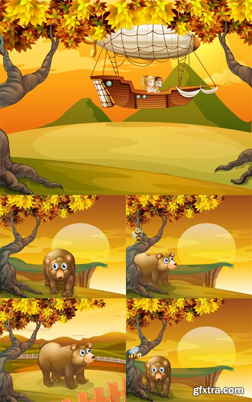 Bear and Children Vector Illustrations Set