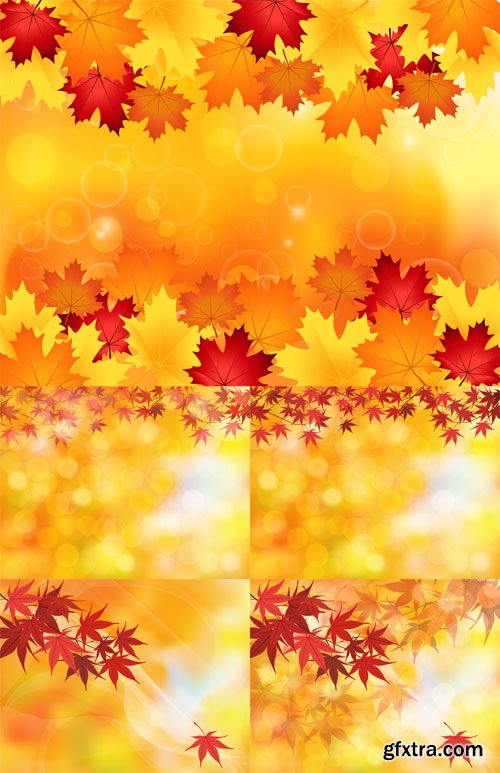 5 Autumn Leaves Vector Backgrounds Set