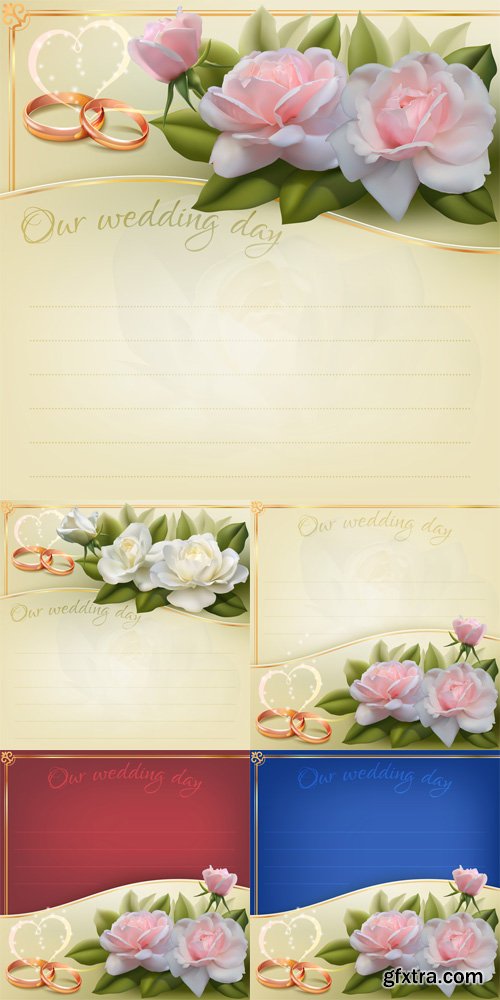 5 Wedding Invitation Card Vector Set