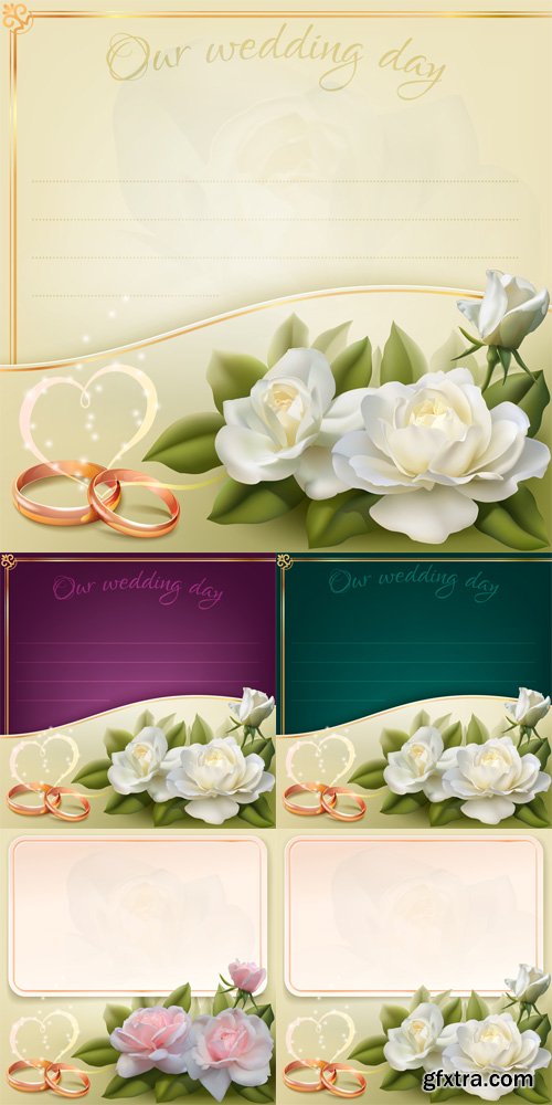 5 Wedding Invitation Card Vector Set 2