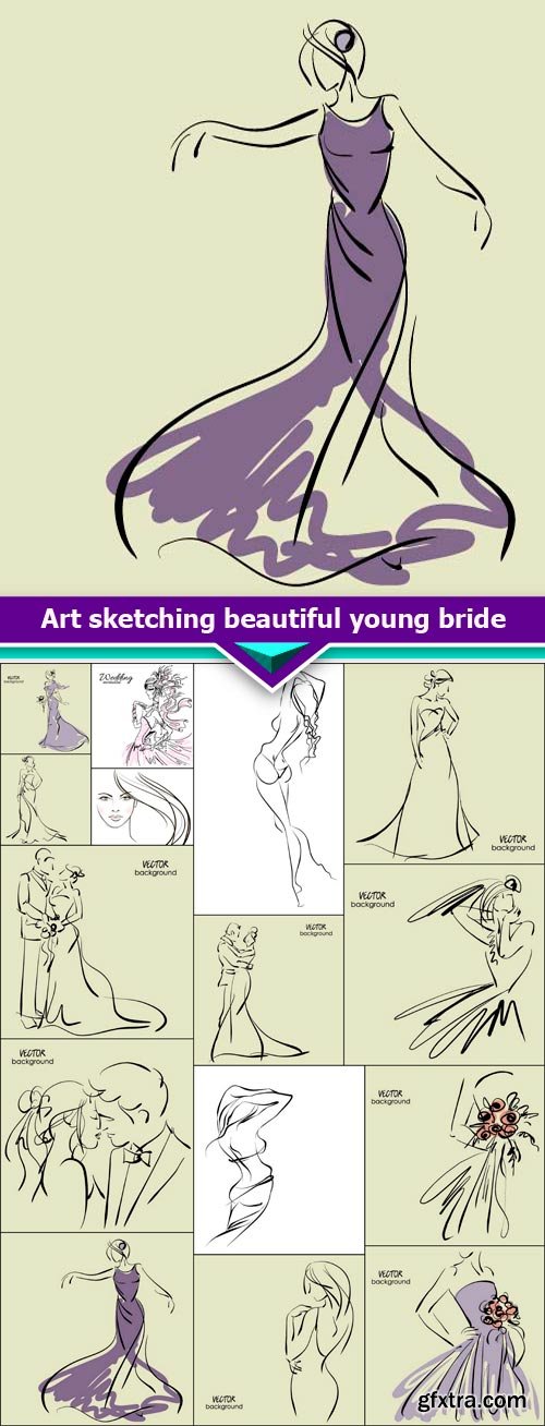 Art sketching beautiful young bride 15X EPS