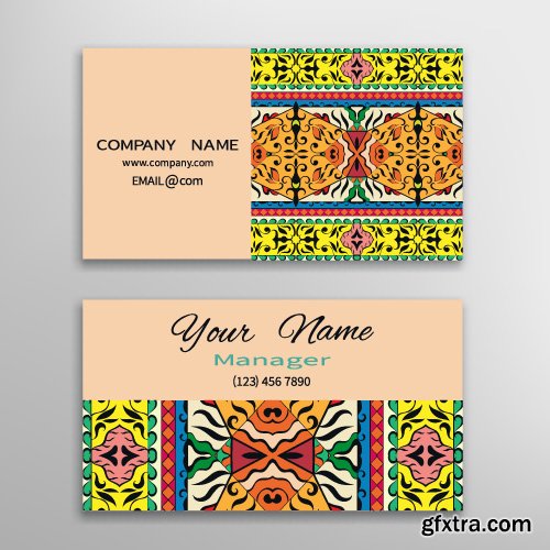 Business cards vintage ornament vector 3
