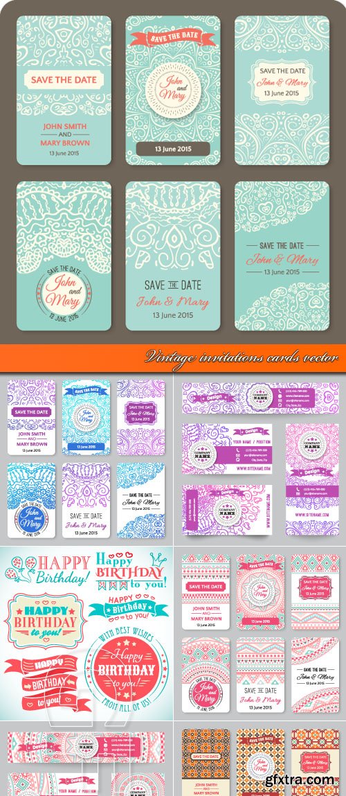 Vintage invitations cards vector